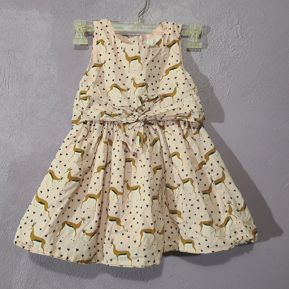 Genuine Kids Oshkosh Pink Cotton Gazelle Animal‎ Print Lined Tie Front Dress 5T